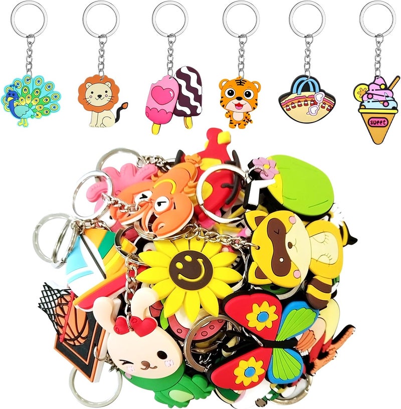 XITDW 50pcs thicken Cute Bulk Keychains,Non-Repeat Cartoon Key Chains Backpack Charms for Classroom Prizes Holiday Gifts Party Favors - Image 1